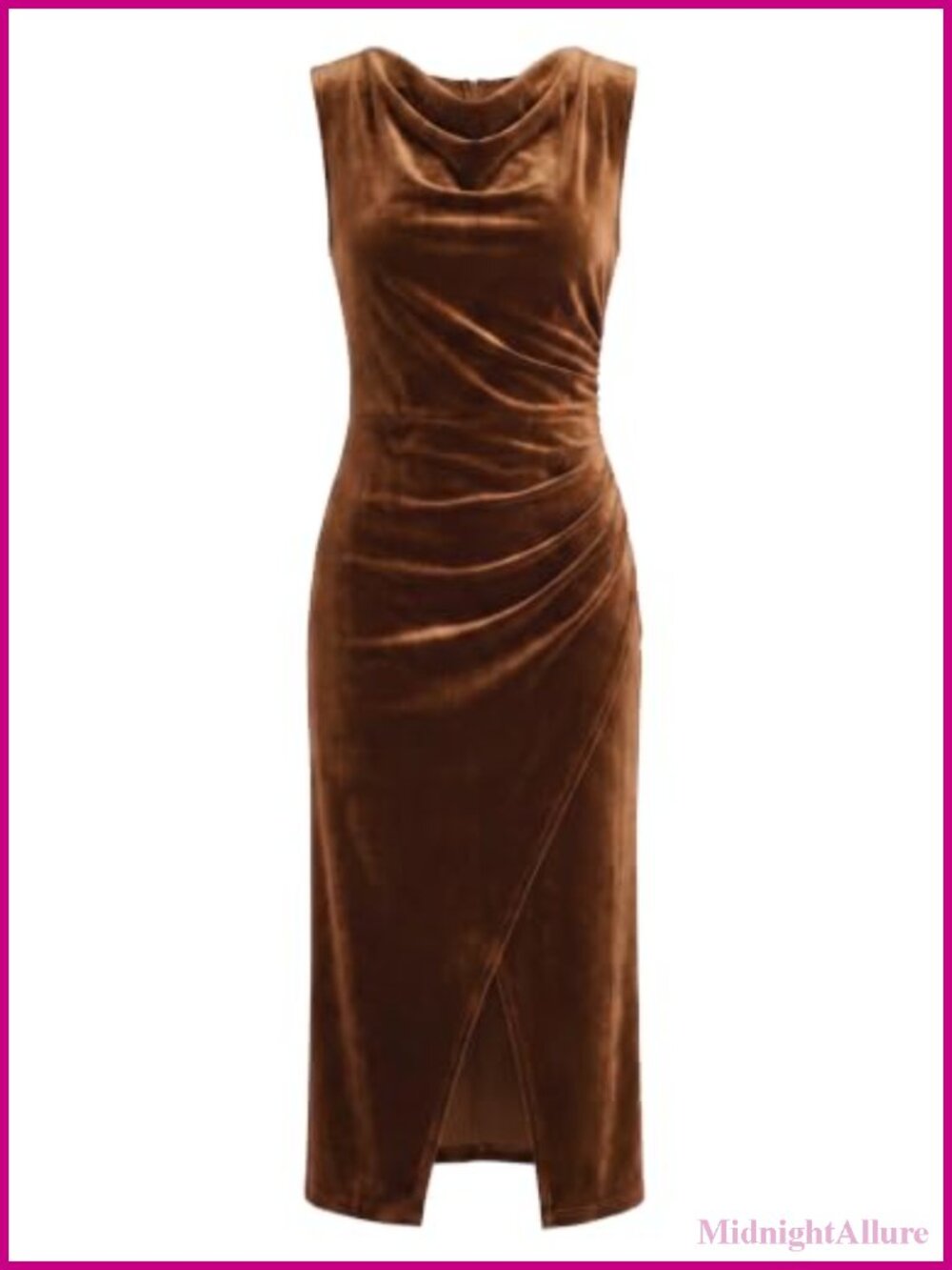 Womens Velvet Midi Dress Cowl Neck Sleeveless Slit Wedding Guest Cocktail